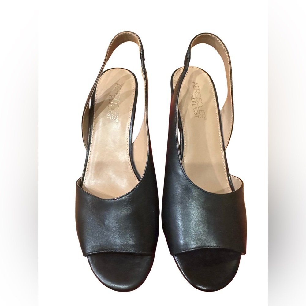 Aerosoles “Up High” Black Leather Slingback Heels – Size 8.5M – Brand New in Box